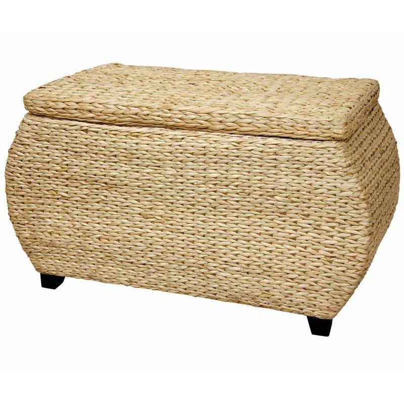 Eco-Friendly Woven Water Hyacinth Storage Trunk with Cotton Lining - Natural
