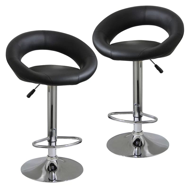 Classic Adjustable Swivel Barstool in Black Leather and Metal