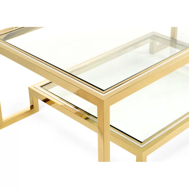 Dasher Rectangular Coffee Table with Tempered Glass and Metallic Accents
