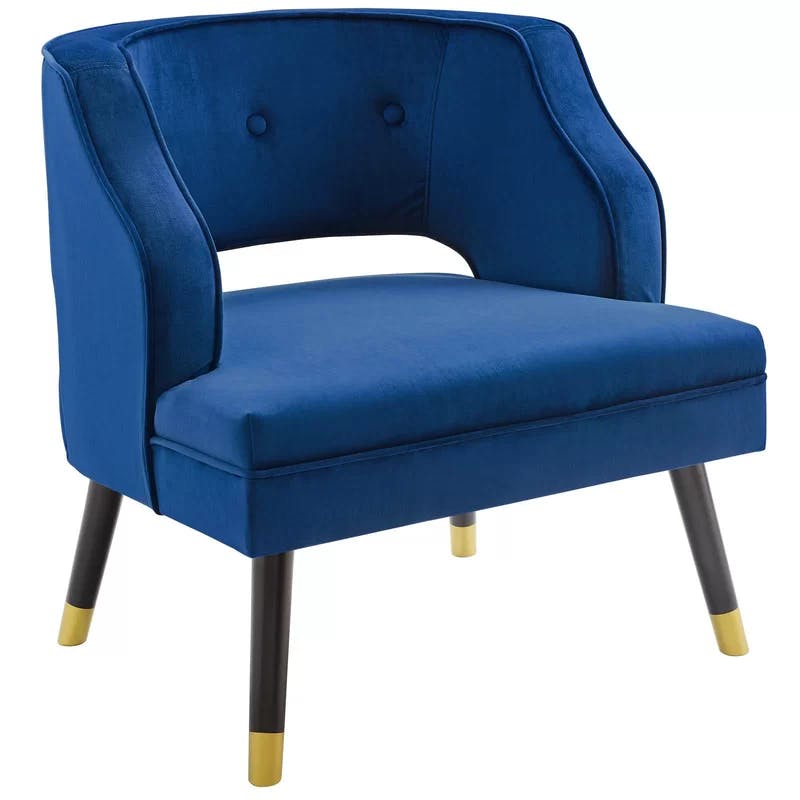 Elegant Navy Blue Velvet Wood Accent Chair with Tufted Back