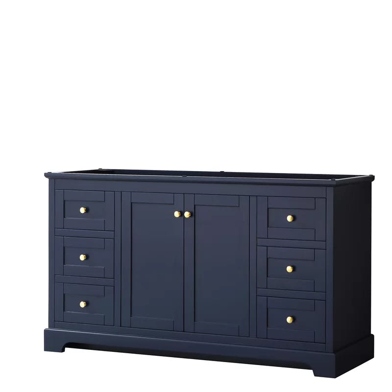 Avery 59" Dark Blue Freestanding Bathroom Vanity Base with Gold Accents