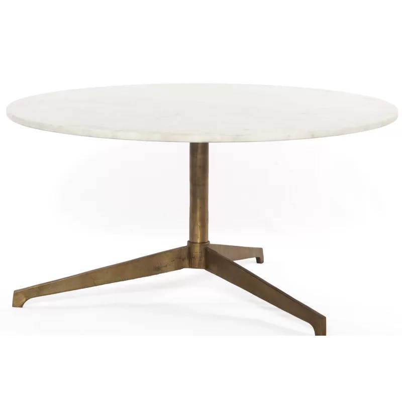 32" Gold and White Contemporary Round Marble Coffee Table with Storage
