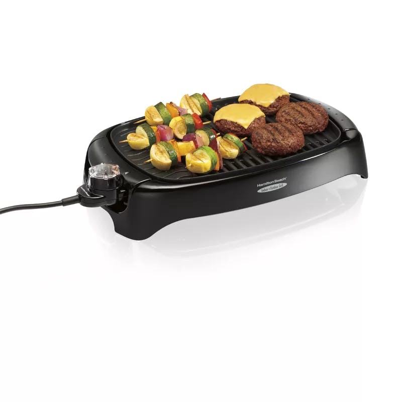 Sleek Black 133 sq.in Electric Grill with Non-Stick Plates and Cool-Touch Handles