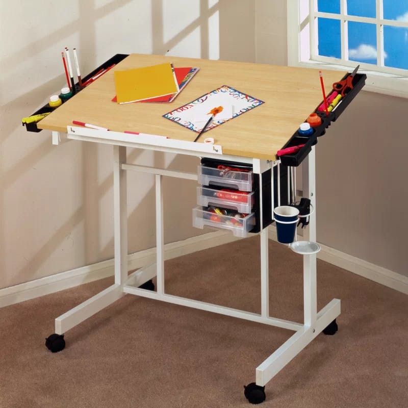 Deluxe White Maple 40'' Craft Station with Adjustable Top & Storage