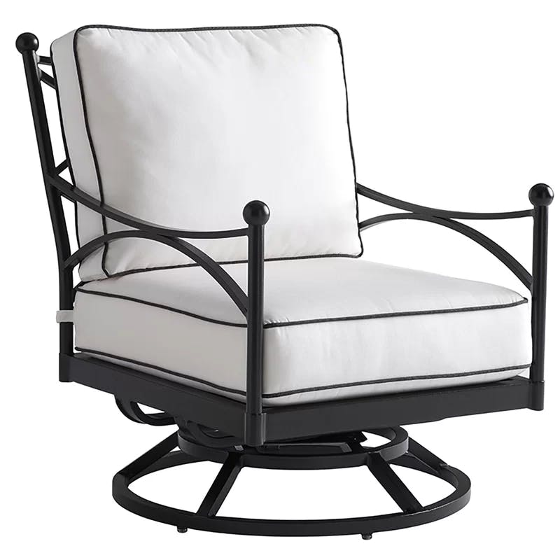 Transitional Graphite Swivel Lounge Chair with White Cushions