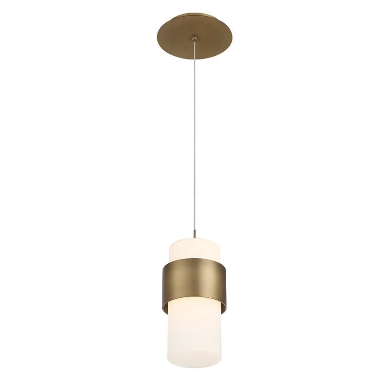 Elegant Aged Brass 9'' LED Pendant with Etched Opal Glass