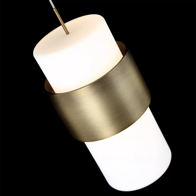 Elegant Aged Brass 9'' LED Pendant with Etched Opal Glass