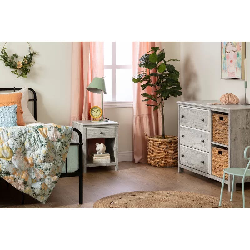 Seaside Pine Cottage-Style 3-Drawer Dresser with Baskets