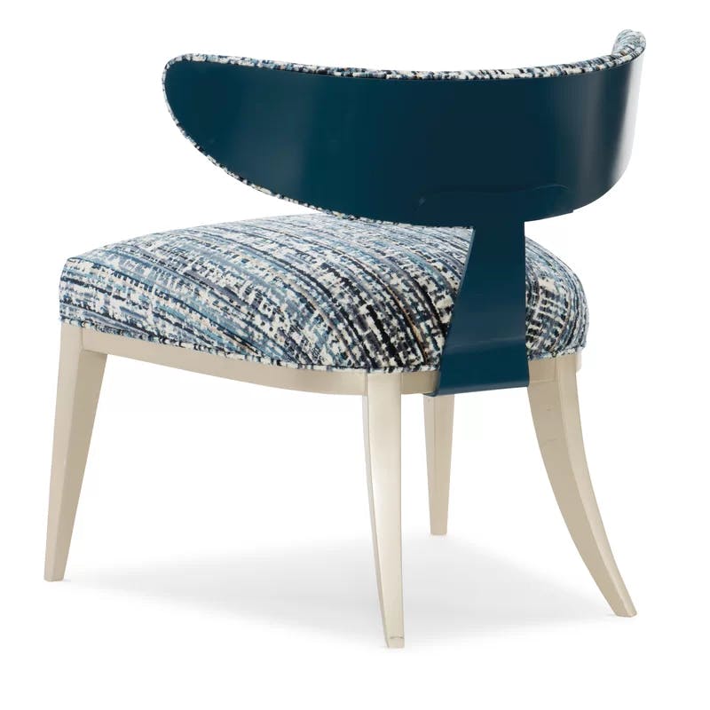 Cerulean Blue Velvet and Metal Crescent Accent Chair