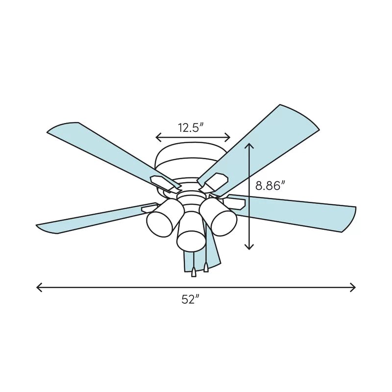 52" Snow White Low Profile Ceiling Fan with LED Chandelier Lighting