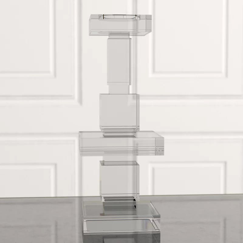 Elegant 18.25'' Polished Crystal Pillar Candle Holder
