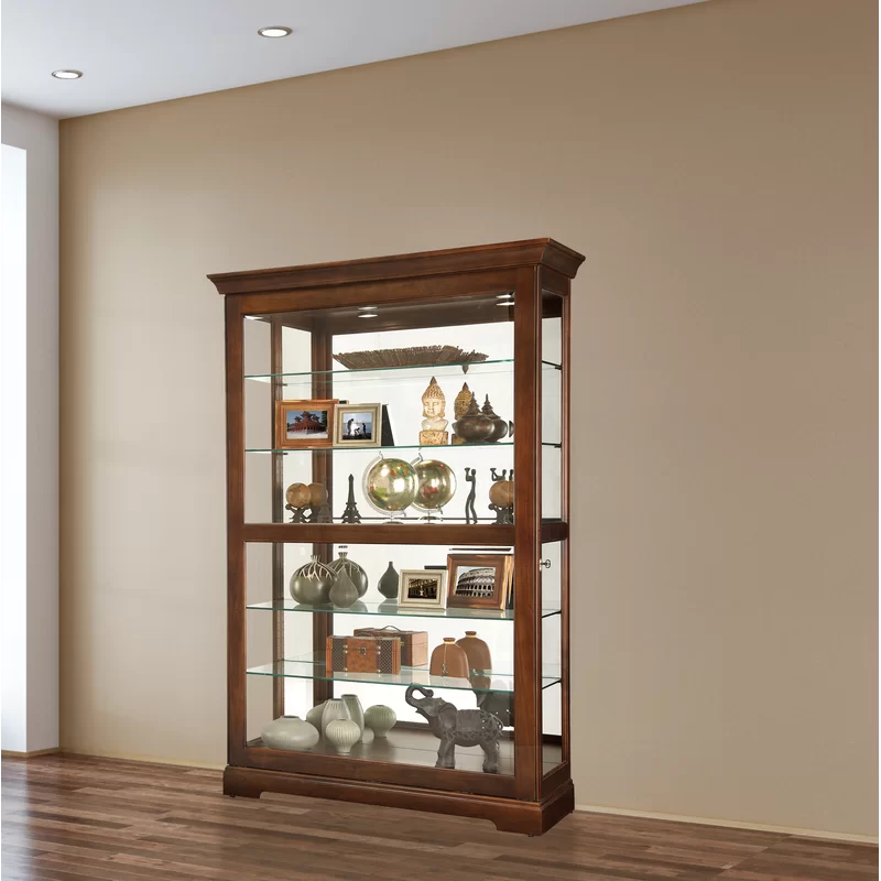 Cherry Bordeaux Traditional Corner Curio Cabinet with Lighting