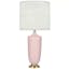 Matte Woodrose Ceramic and Modern Brass Table Lamp with Oyster Linen Shade