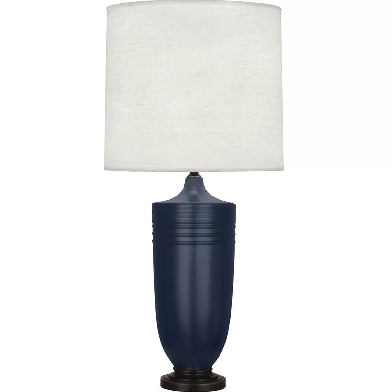 Hadrian Matte Midnight Blue Ceramic Table Lamp with Oyster Linen Shade