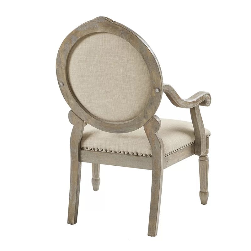 Brentwood Handcrafted Beige Linen & Natural Wood Accent Chair