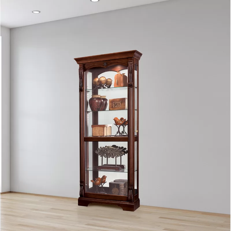 Bernadette Traditional Lighted Brown Curio Cabinet
