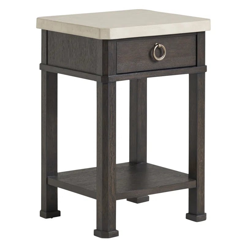Escondido Transitional Cream/Brown Nightstand with Concrete Top