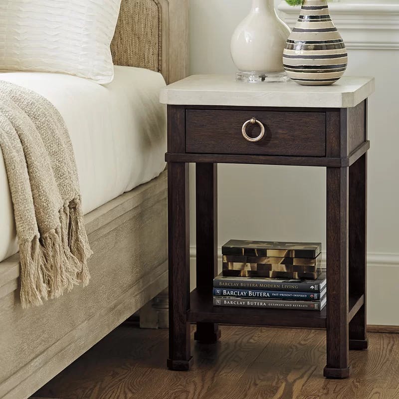 Escondido Transitional Cream/Brown Nightstand with Concrete Top