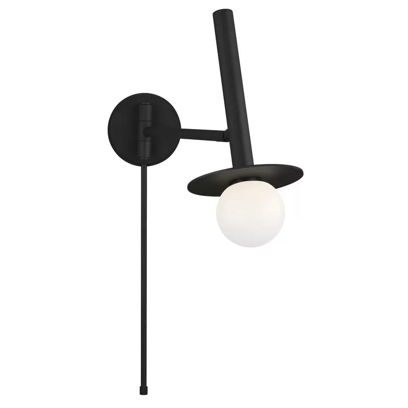 Midnight Black Swing Arm Wall Sconce with Milk White Globe