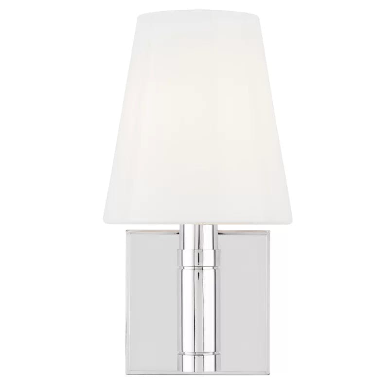 Elegant Beckham 1-Light Dimmable Sconce in Polished Nickel with Milk White Shade