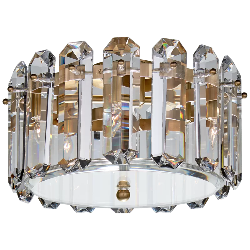 Elegant Antique Brass and Crystal Drum Flush Mount Light