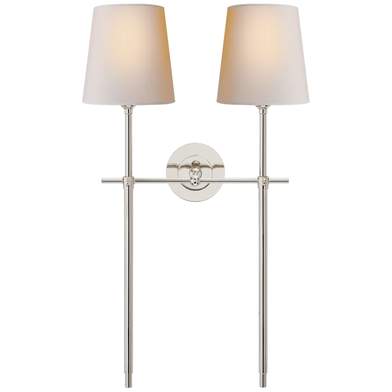 Elegant Bryant Tall Polished Nickel Double Tail Sconce with Paper Shade