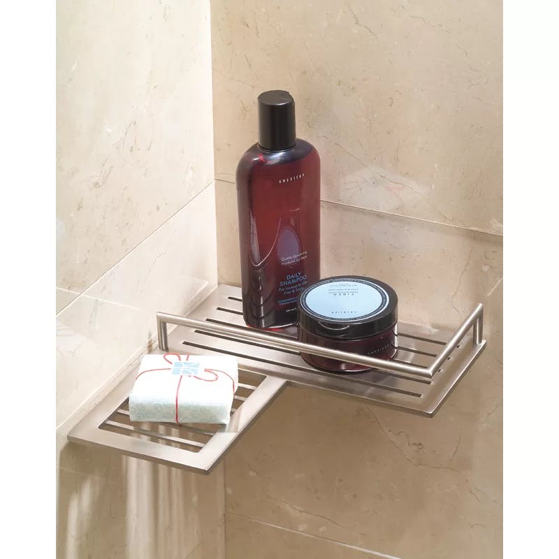 Polished Chrome Extendable Corner Shower Shelf with Solid Brass Frame