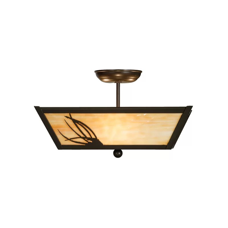 Mountain Pine 22" Bronze & Glass Nature-Inspired Ceiling Pendant