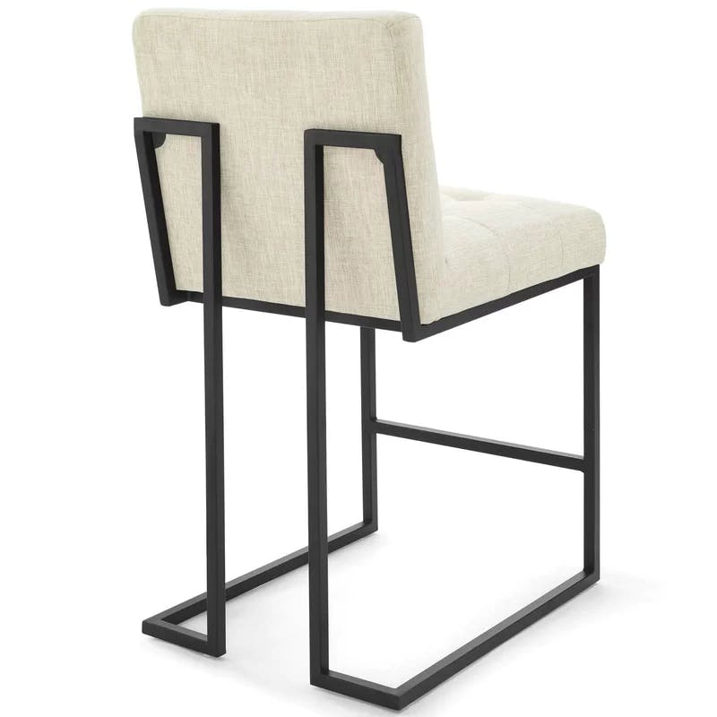 Glam Deco Polyester Beige & Black Stainless Steel Counter Stool