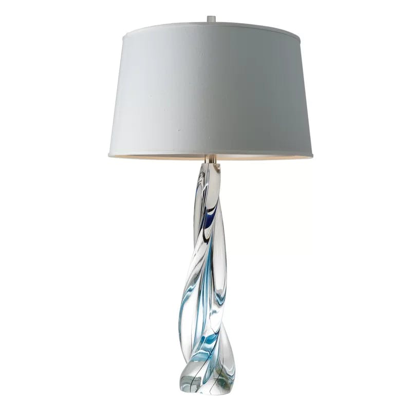 Oceanic Serenity Blue-Gray Silk Shade Art Glass Table Lamp