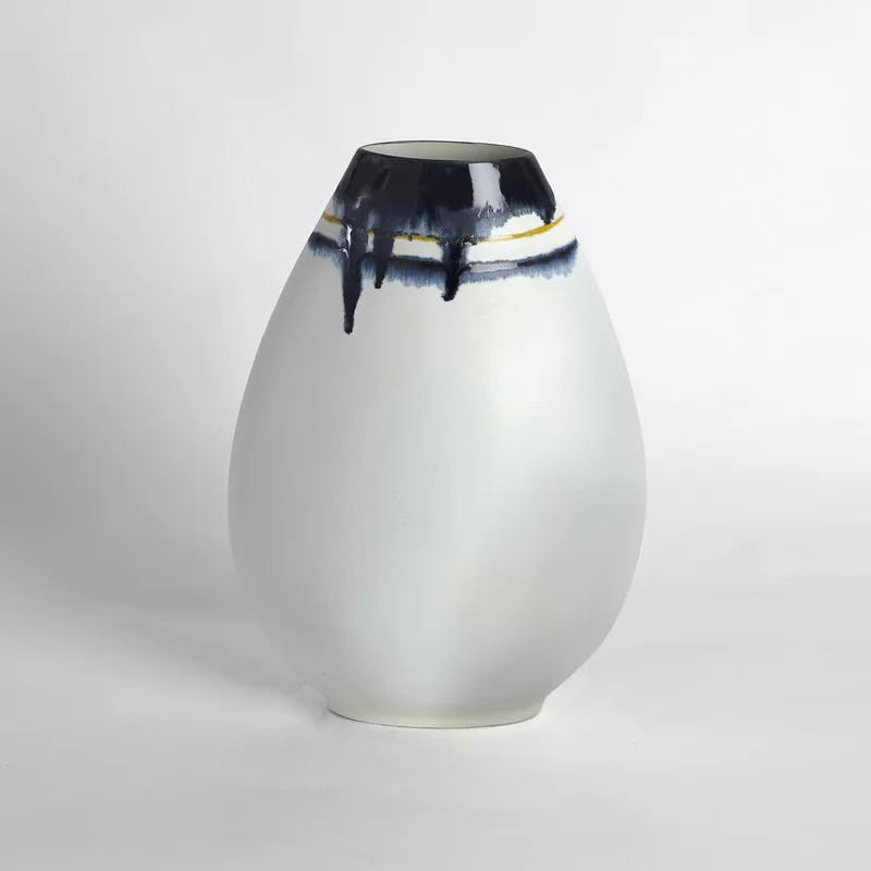 Elegant Porcelain Table Vase with Hand-Painted Blue and Yellow Drip