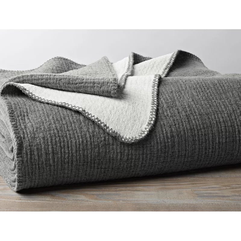Organic Cotton Chenille Twin Blanket in Charcoal - Reversible and Machine Washable