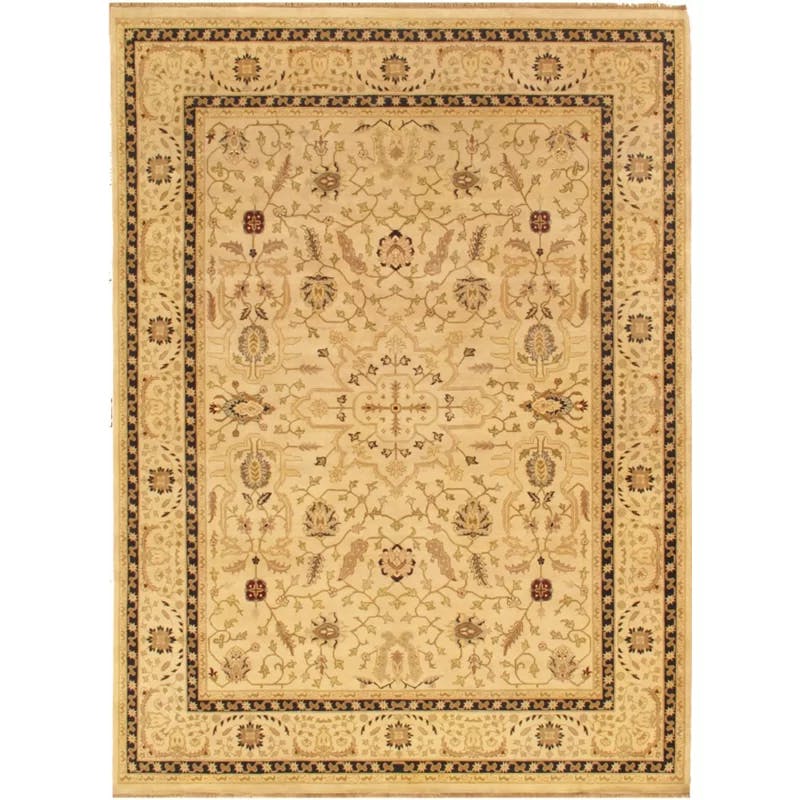 Elegant Camel and Black Hand-Knotted Wool Area Rug, 12'2" x 15'1"