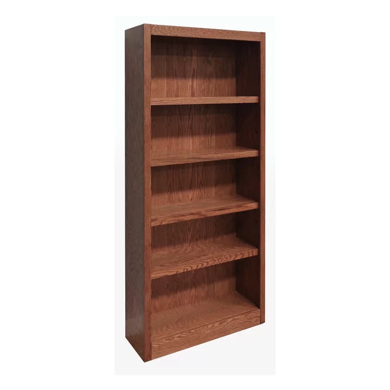 Adjustable Dry Oak Solid Wood 5-Shelf Bookcase