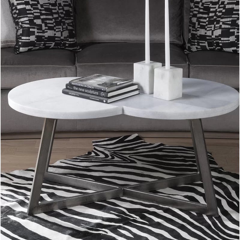 Aristo Contemporary Silver-White Marble & Metal Cocktail Table