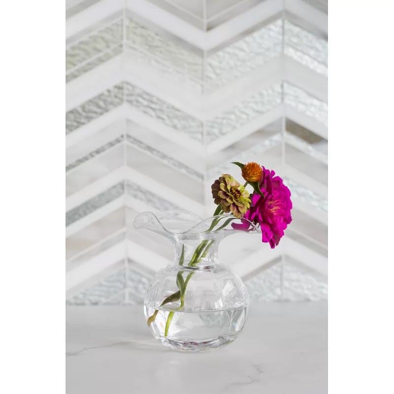 Elegant Clear Glass Fluted Vase with Delicate Hibiscus Petal Design