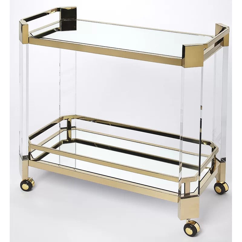 Charlevoix 99" Gold Stainless Steel & Acrylic Serving Cart with Storage