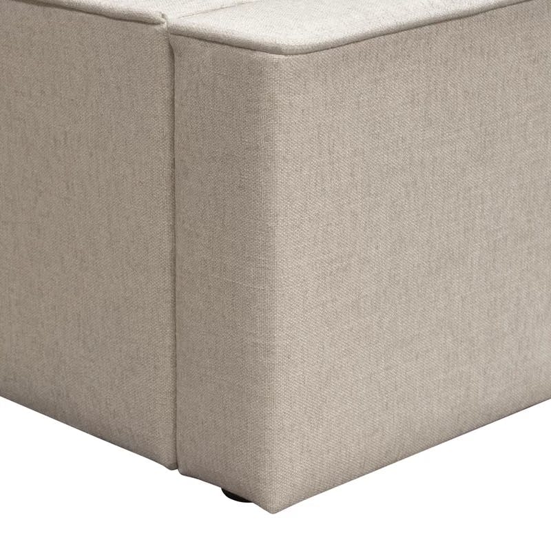 Sand Fabric Low Profile Eastern King Bed with Plush Headboard
