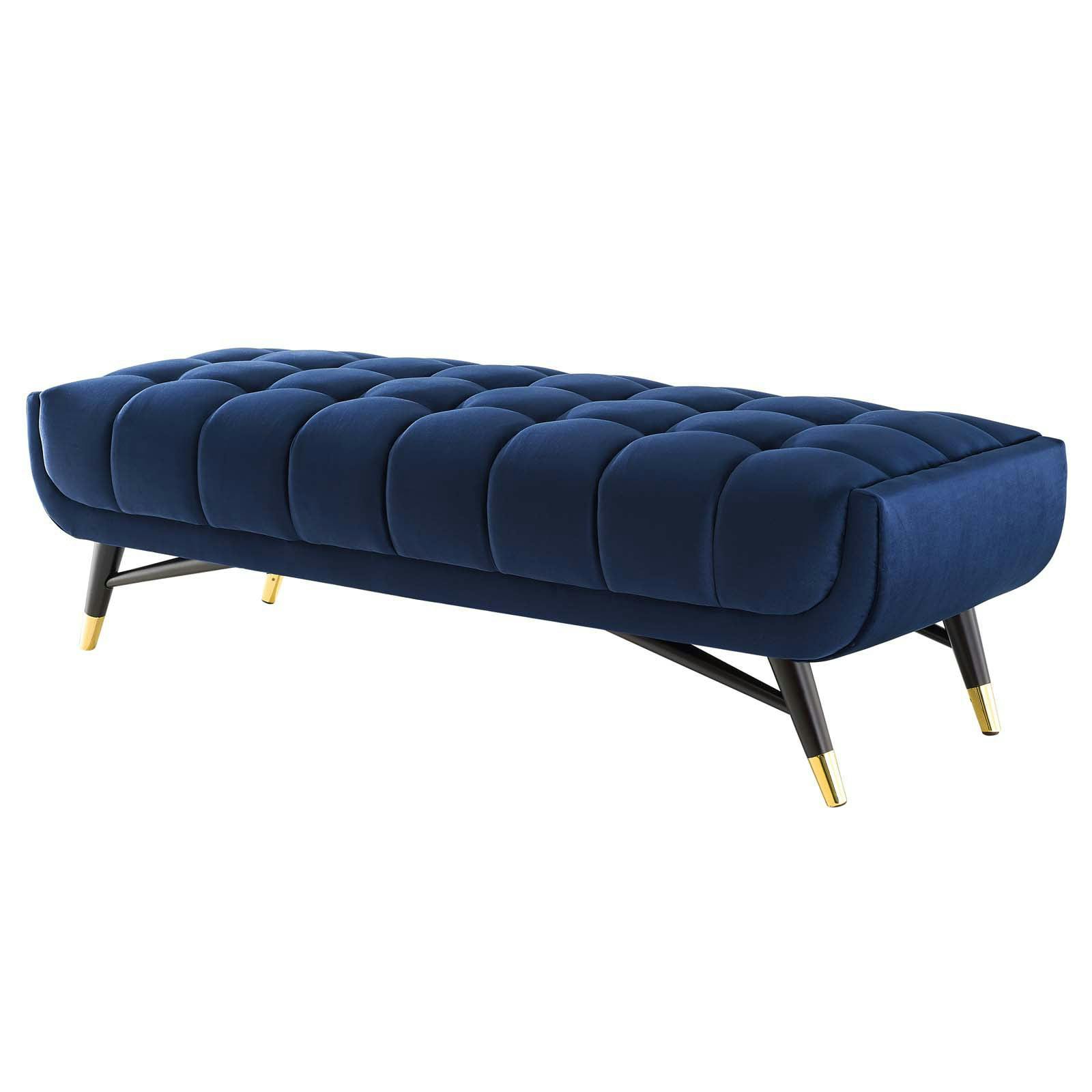 Midnight Blue 60" Performance Velvet Tufted Bench with Gold Accents