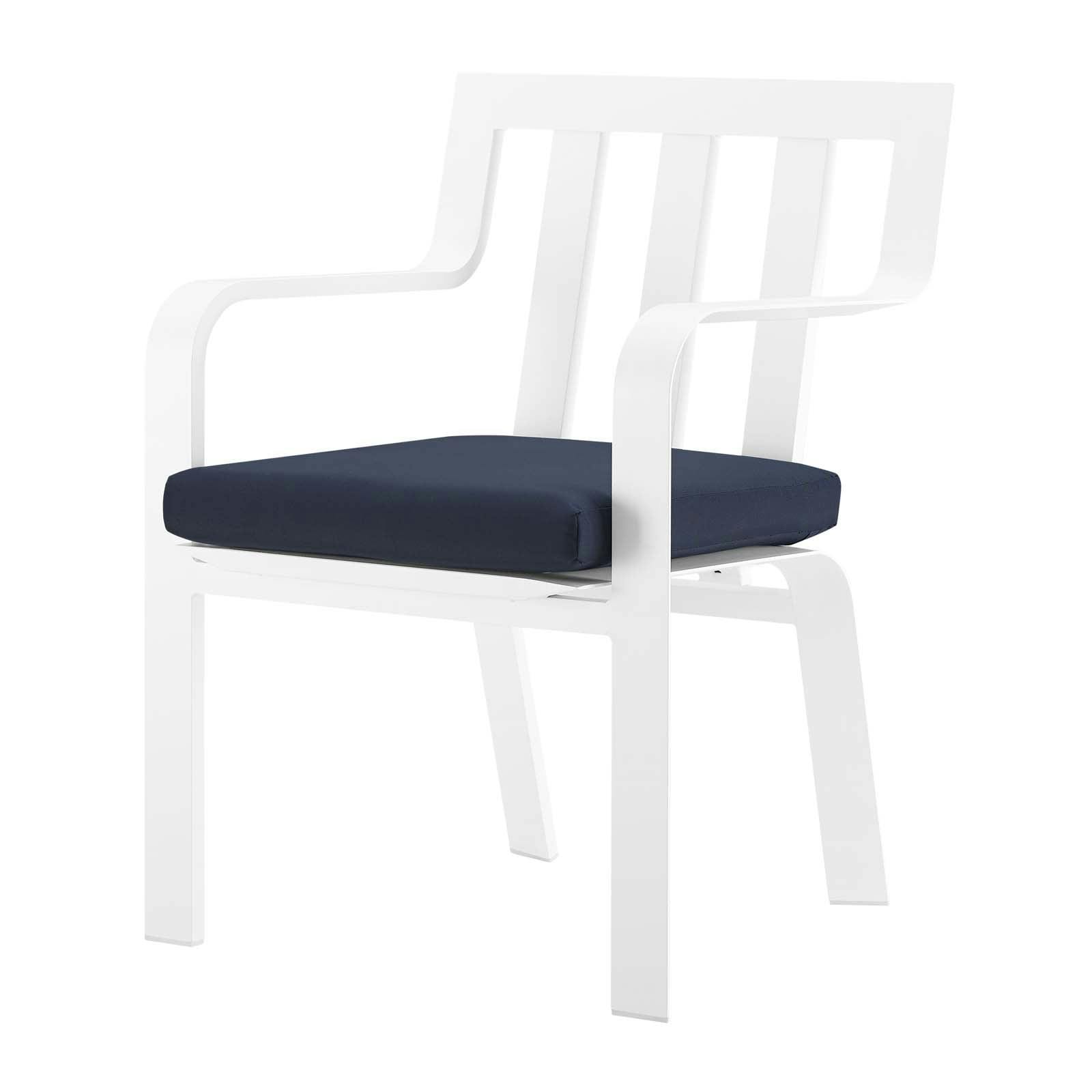 Baxley 24" White Navy Stackable Outdoor Patio Dining Chair with Cushions