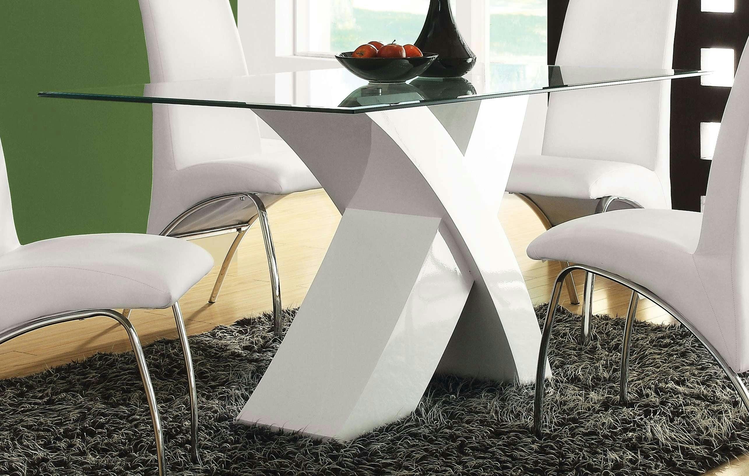 Contemporary Mid-Century 60'' White Wood & Clear Glass Dining Table