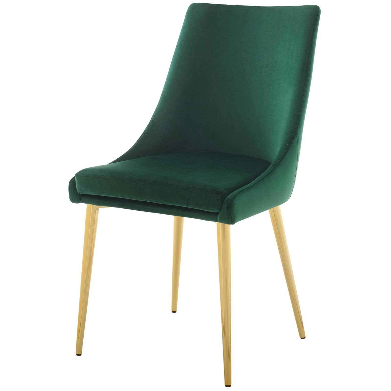 Velvet Elegance Green Metal Dining Chair with Gold Accents