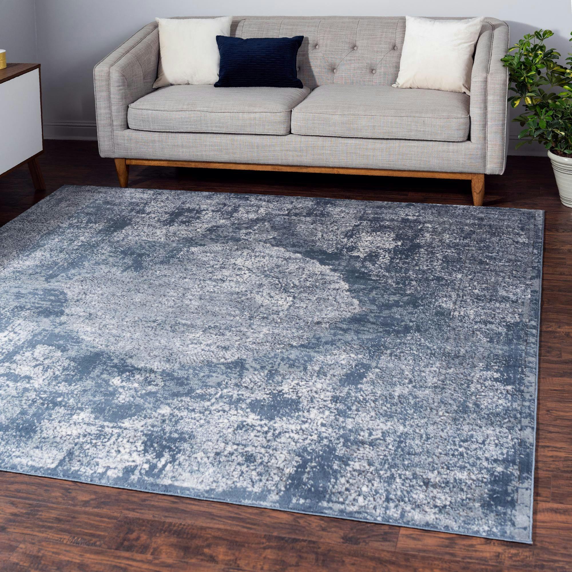 Soothing Blue Geometric 4' Square Synthetic Rug