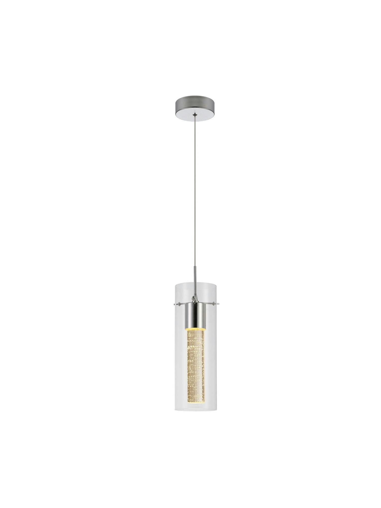 Defong Chrome Finish Cylinder Pendant Light with Integrated LED