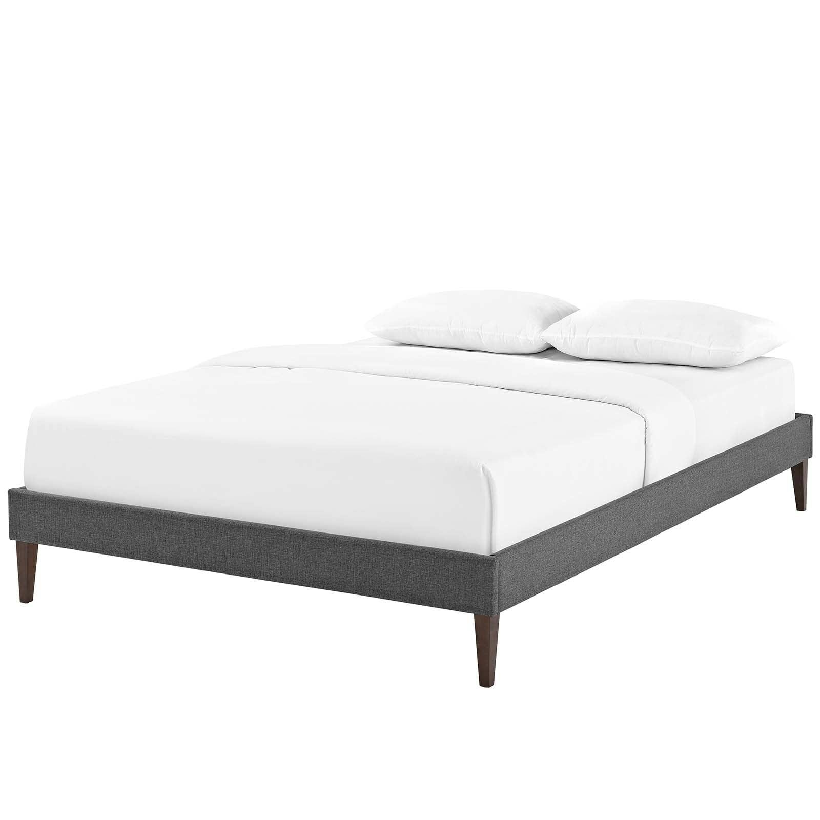 Tessie Gray Polyester Queen Bed Frame with Tapered Legs