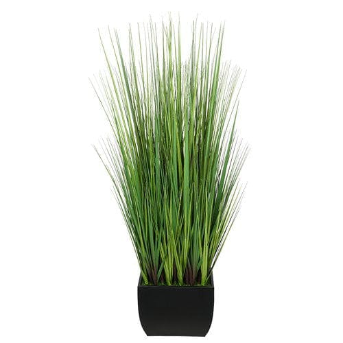 Contemporary Silk Grass in Zinc Rectangle Planter, 50" Tall