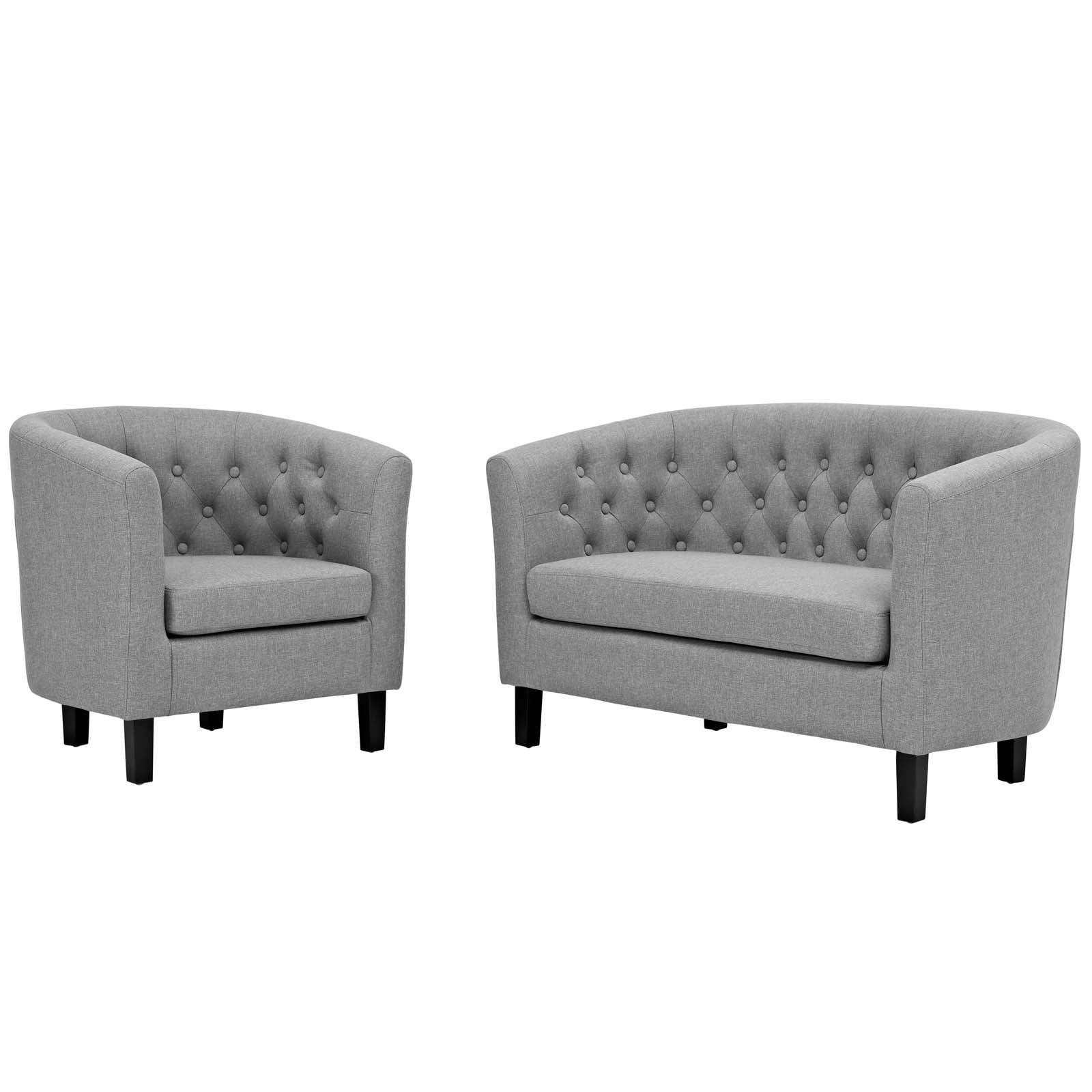 Prospect 2-Piece Light Gray Button Tufted Fabric Loveseat and Armchair Set