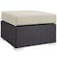 Beige Rattan Square Outdoor Ottoman with Powder-Coated Frame