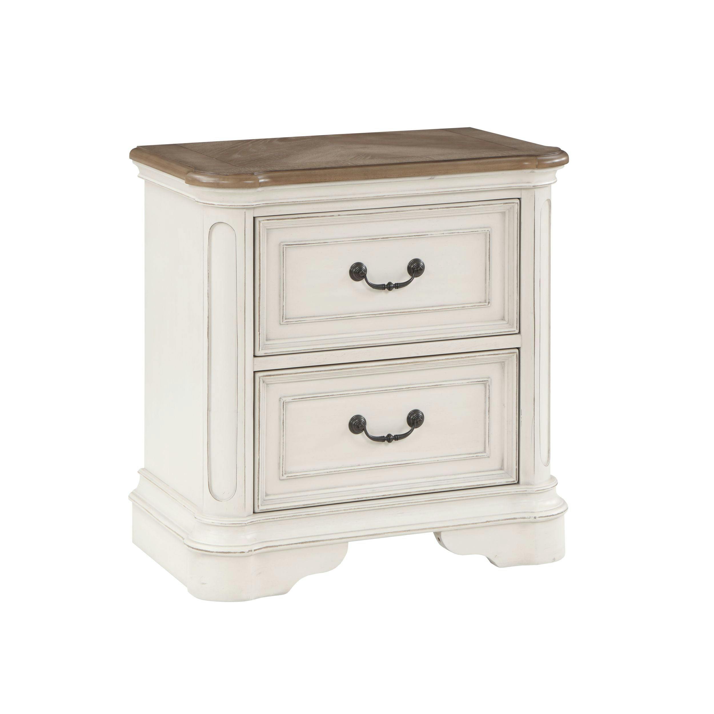 Florian Antique White and Oak 2-Drawer Wooden Nightstand
