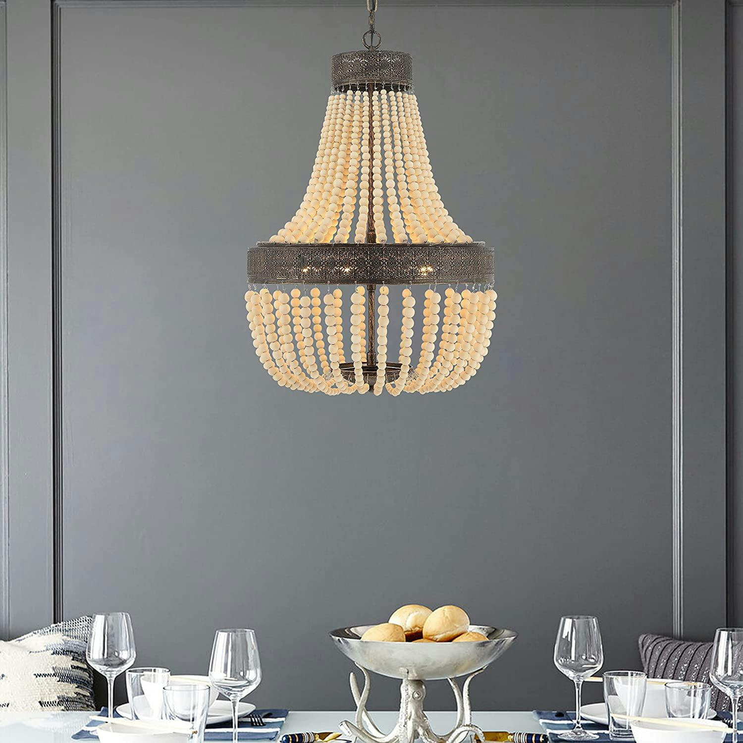 Empire Dual-Tone Beaded Chandelier with Adjustable Height